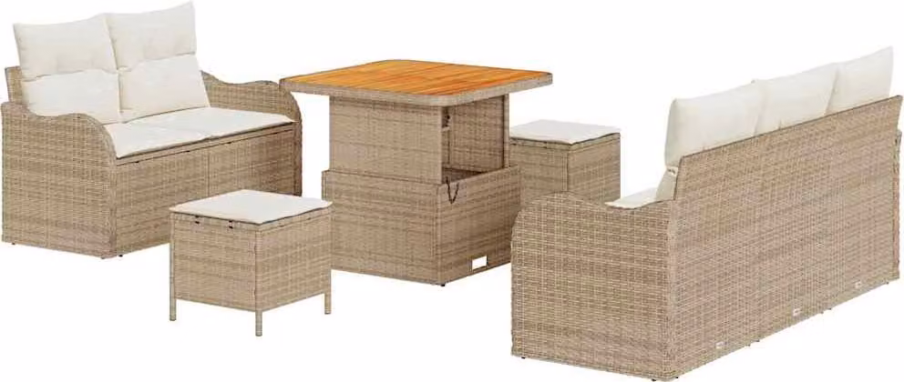 Set Divano da Giardino con cuscino 8 pcs Beige polyrattan