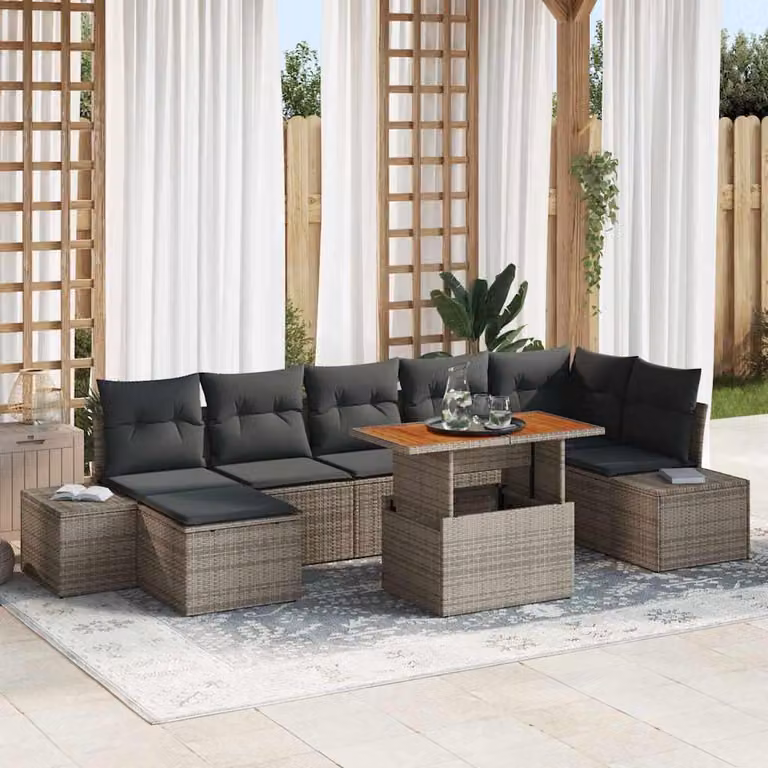 Maison Exclusive - Set da giardino composto da 8 pezzi, colore grigio e marrone