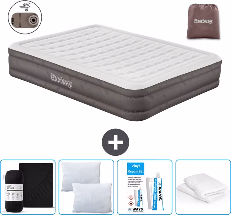 Materasso gonfiabile Bestway - 2 persone - 152 x 203 x 36 cm - Marrone - Accessori inclusi