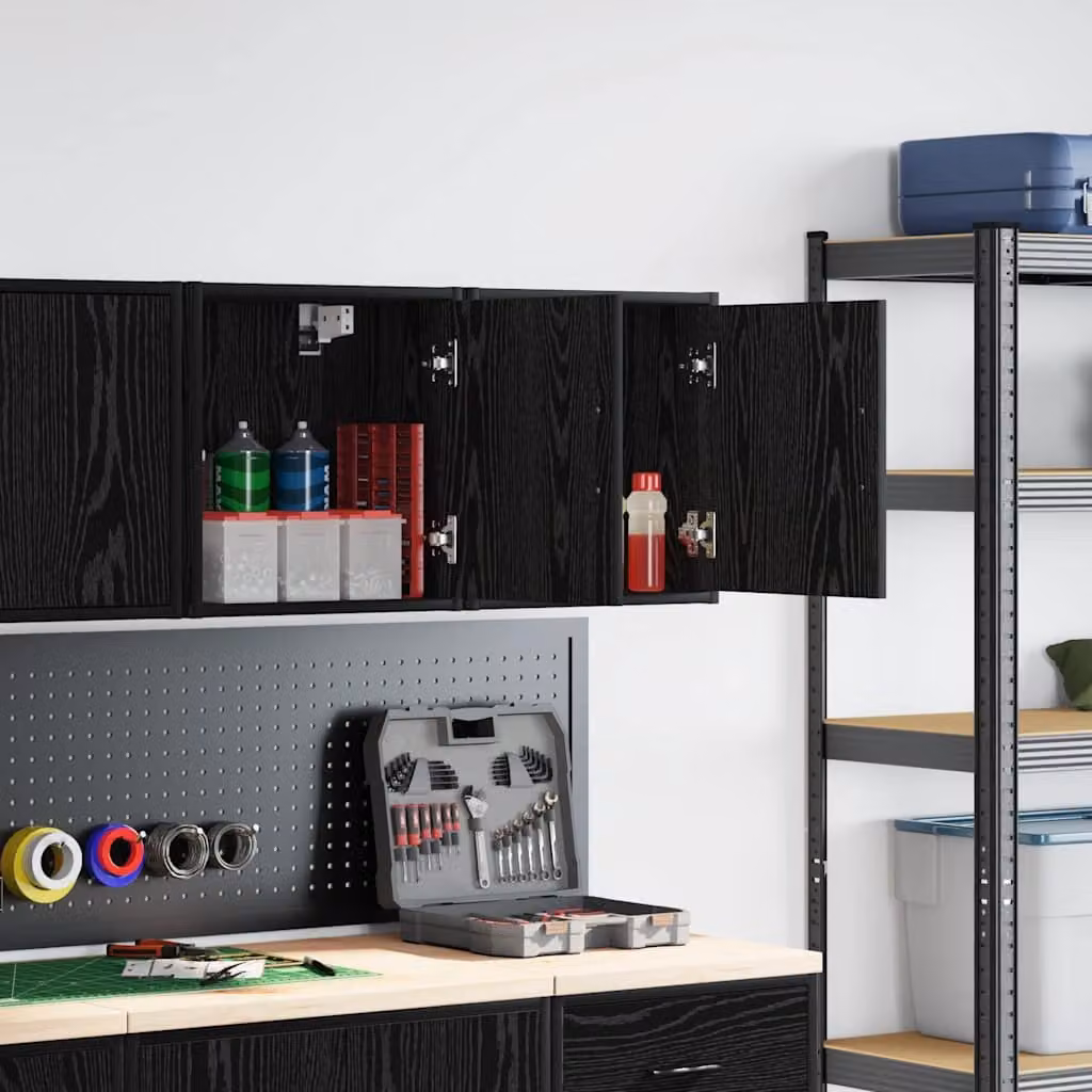 Pensili per Garage 2 pz Neri in Legno Multistrato