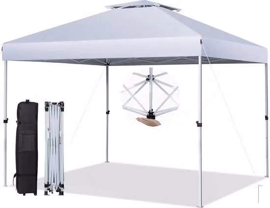 3x3 m tenda da giardino, capanno da giardino con tetto a doppia ventilazione e tasca portatile su ruote, protezione UV 50+, regolabile in altezza, tenda per giardino, terrazza, spiaggia (bianca)