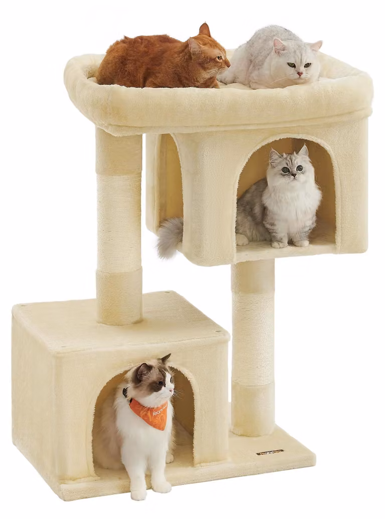 Albero per gatti Feandrea, altezza 101 cm, adatto a gatti fino a 20 kg, con 2 rifugi