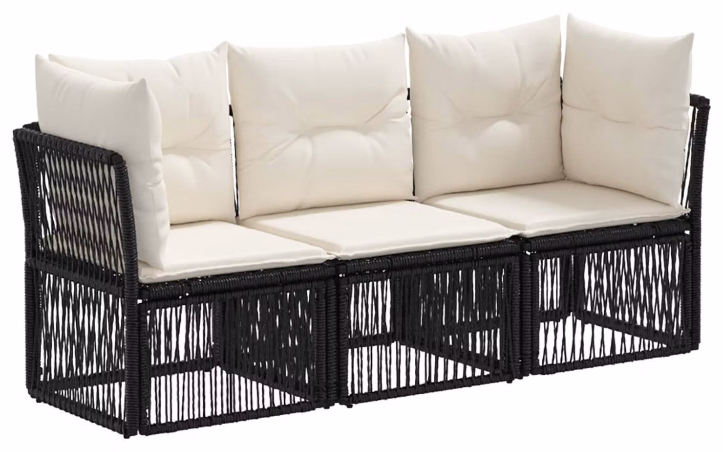 Tre divani da giardino, colore nero, in rattan sintetico