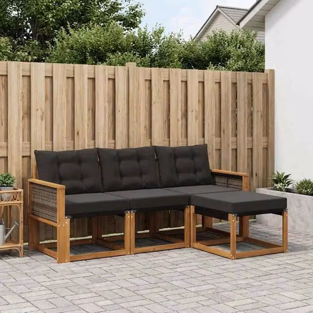 Set di divani da esterno 4 pz Naturale e Nero 3381868