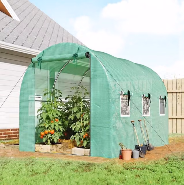 Serra a tunnel 3 x 2 x 2 m con 2 porte avvolgibili e 6 finestre a rete