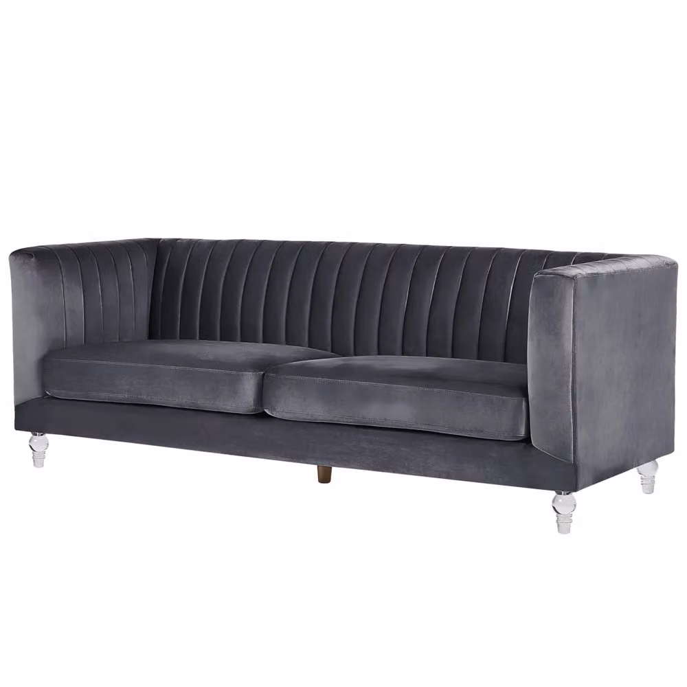 Divano Beliani a 3 posti in velluto grigio per soggiorno moderno L: 204 cm, P: 78 cm, H: 75 cm – 2