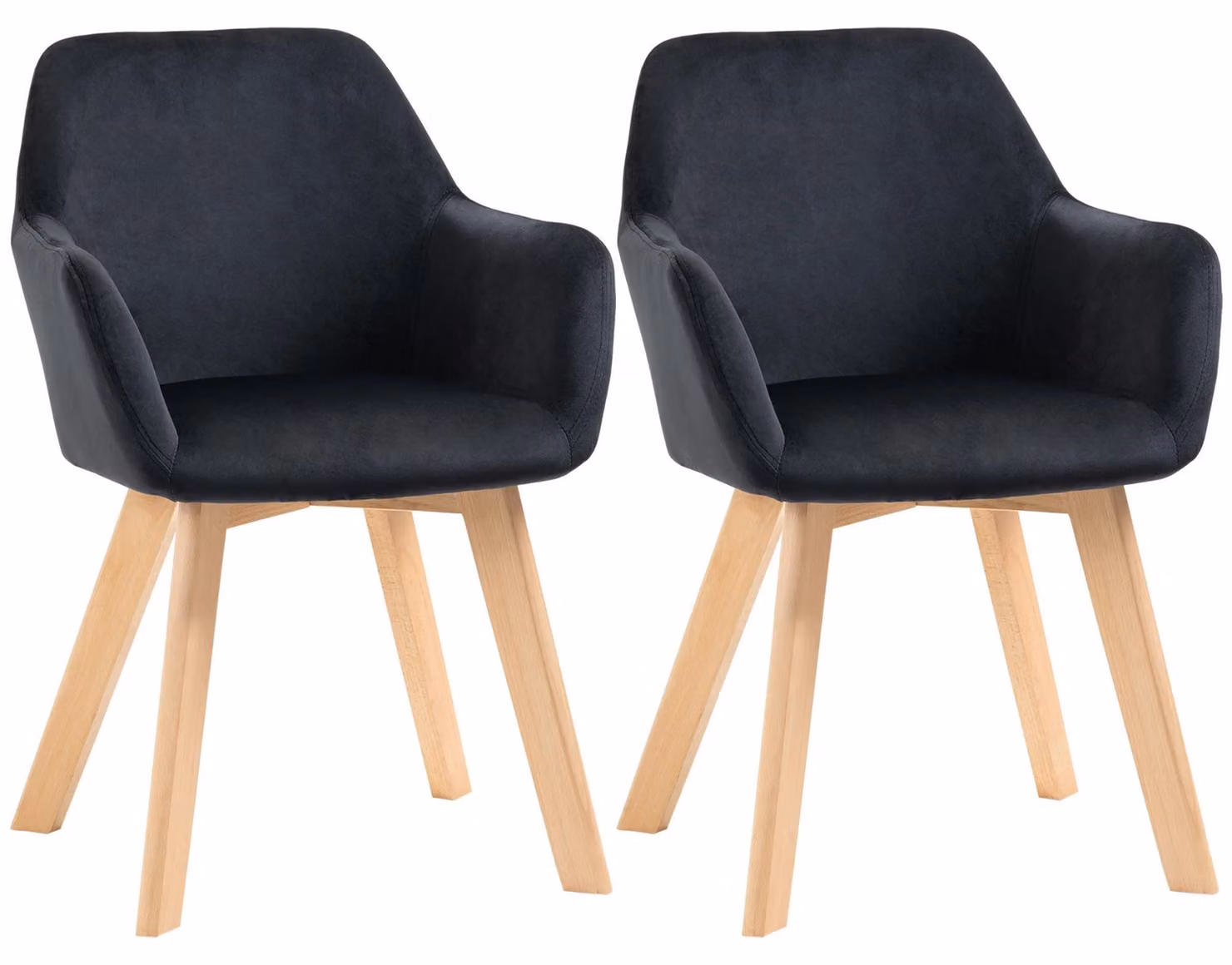 Set di 2 sedie da pranzo - Sedia da pranzo con schienale - Rivestimento effetto velluto - Braccioli - Imbottita - Gambe in legno - Colore nero