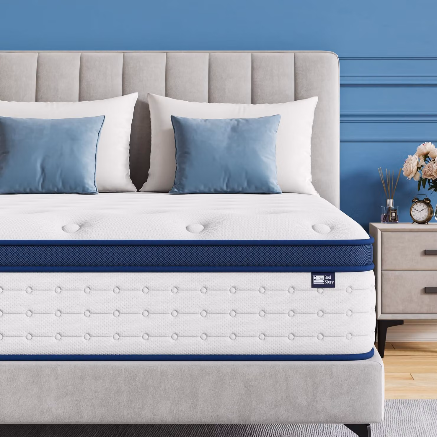Materasso BedStory 90x200 cm, materasso a molle insacchettate a 7 zone, altezza 26 cm, durezza H4