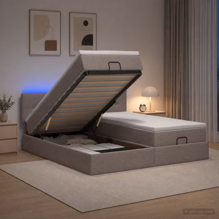 Letto Ottomano con Materasso e LED vidaXL, Colore Beige/Grigio, L/P/H: 180 x 200 x 88 cm