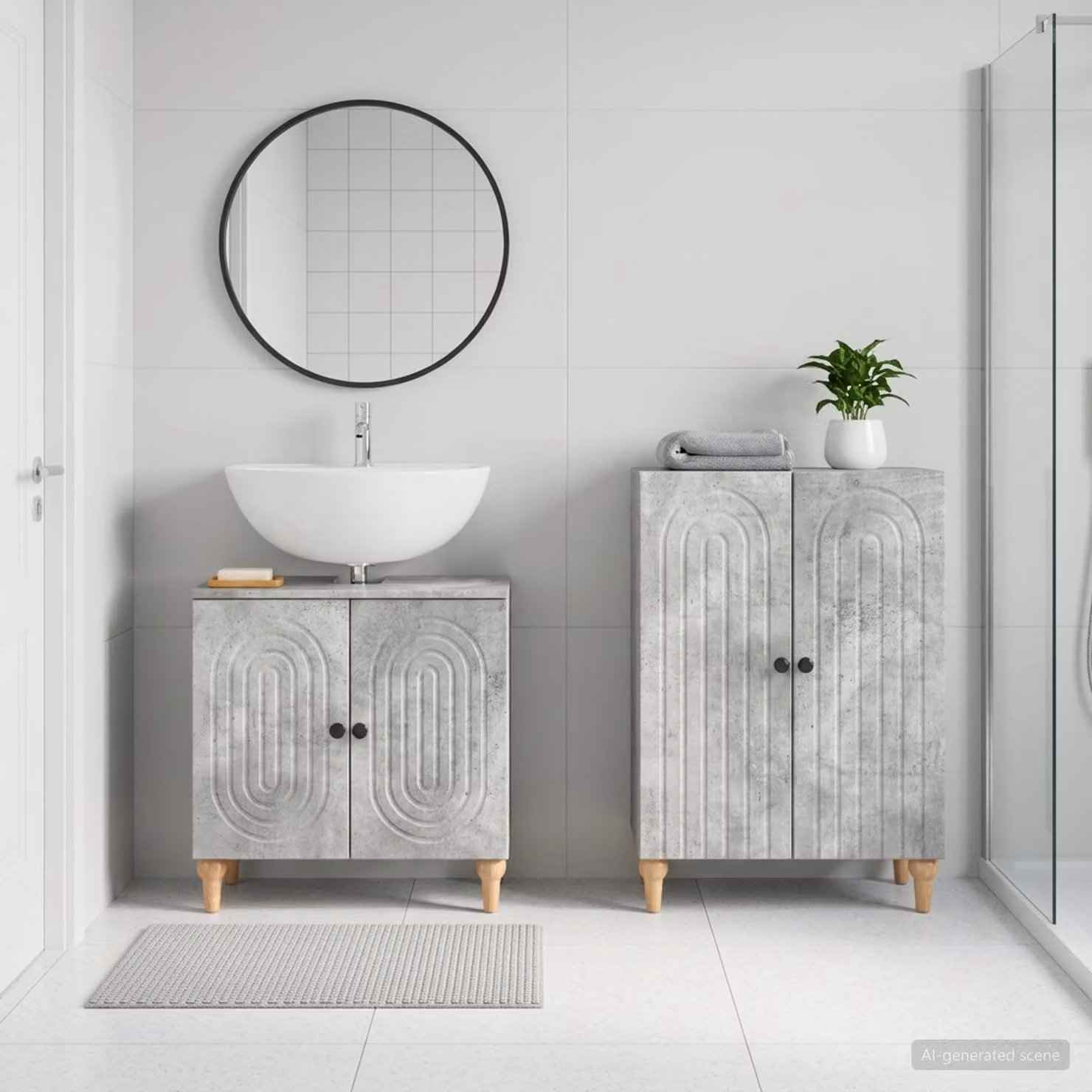 Set di mobili da bagno vidaXL ALKMAAR composto da 2 pezzi, mobile lavabo e mobile contenitore, Grigio, design moderno con ante a battente e ripiani interni