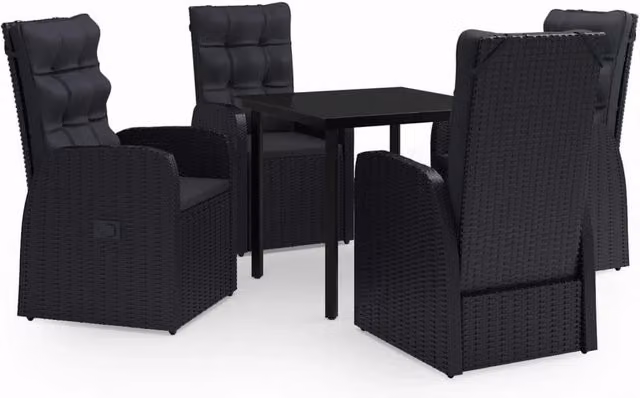 Set da pranzo da esterno Outsunny nero con tavolo quadrato in vetro e 5 sedie con cuscini in stile moderno