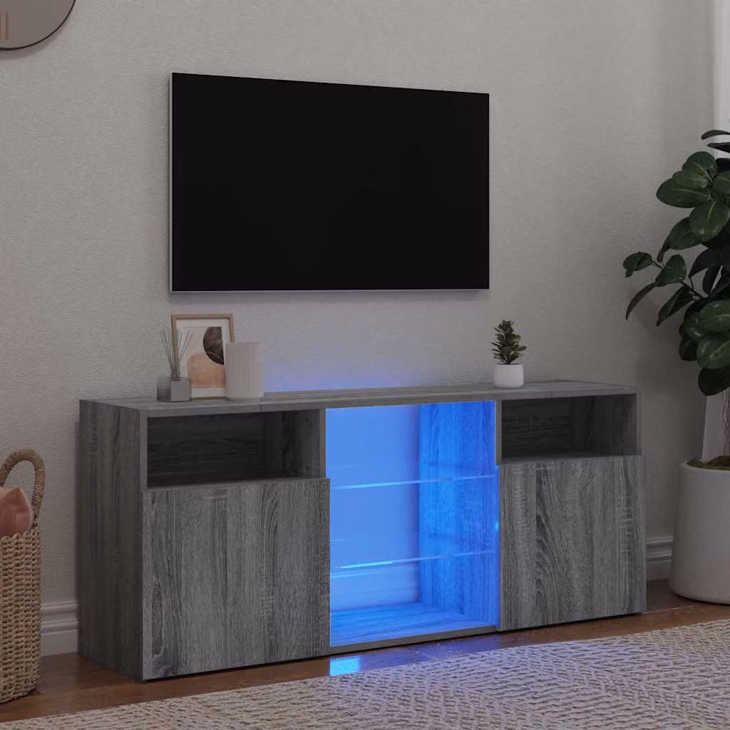 vidaXL Mobile Porta TV Moderno con Luci LED Integrate Grigio, L 120 cm x P 30 cm x H 50 cm