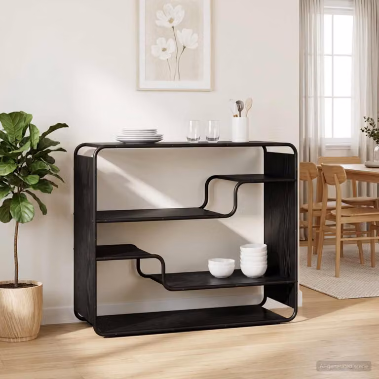 Credenza stile industrial vidaXL in legno e metallo, colore nero, L 98 x P 37,5 x H 75,5 cm