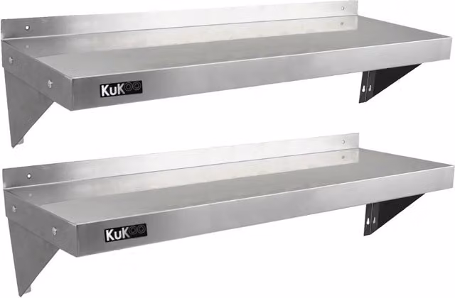 Set di 2 Ripiani in Acciaio Inox KuKoo per Cucina Professionale, Colore Argento, L 125 cm x P 30 cm