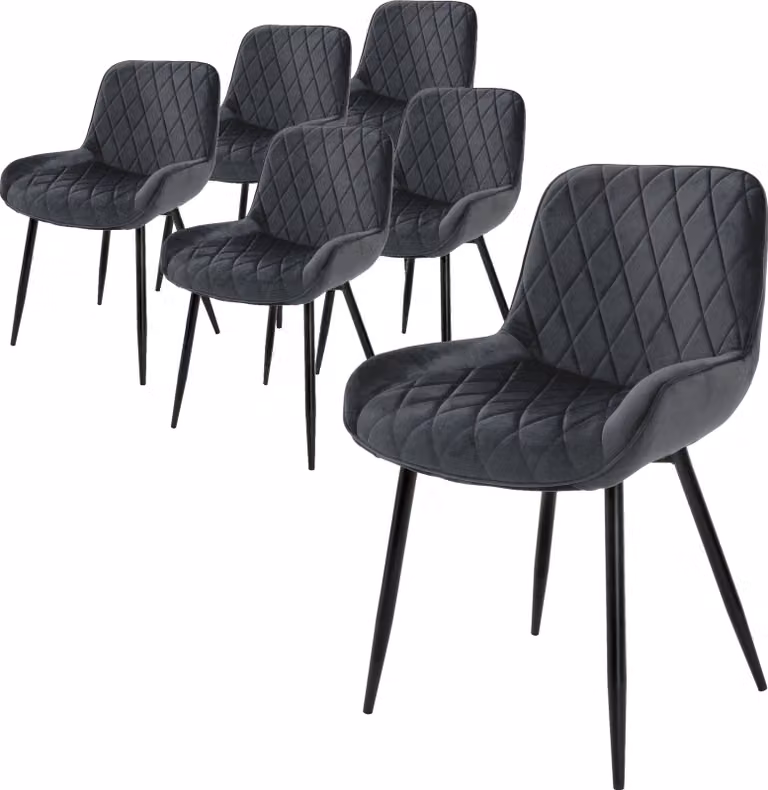 ML-Design set di 6 sedie da pranzo con schienale e braccioli, antracite, seduta in velluto, sedia imbottita con gambe in metallo