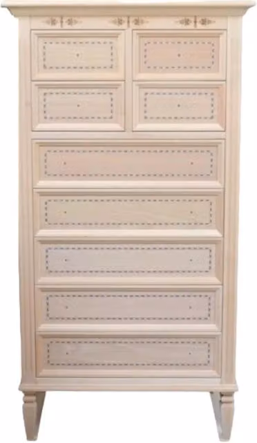 Cassettiera classica in legno grezzo con 9 cassetti Mobili 2G L/P/H: 75 x 41 x 140 cm – 3