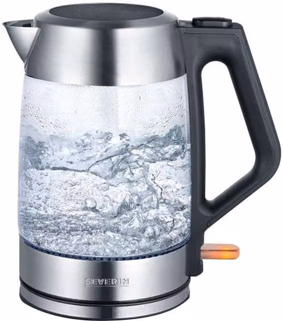 Bollitore Severin in vetro e acciaio inossidabile trasparente con filtro anticalcare, capacità 1,7 l, 2200 W