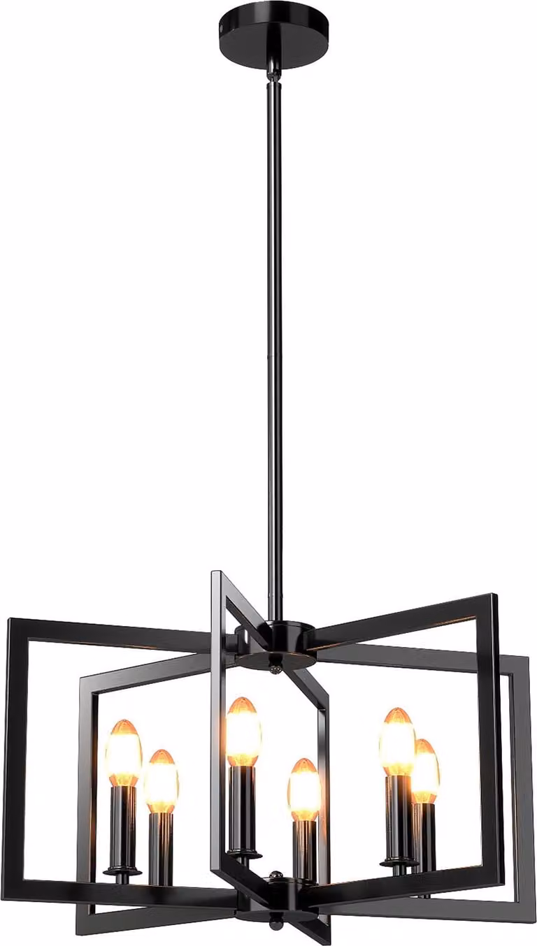 COSTWAY lampadario a 6 luci, plafoniera industriale a sospensione con altezza regolabile 67-157cm, lampada a sospensione a soffitto in metallo nero antico