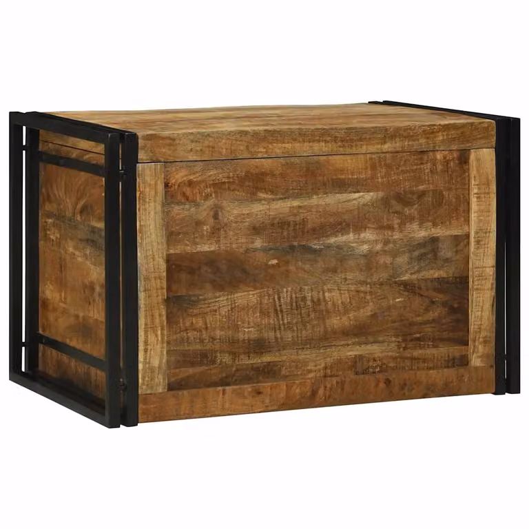 Scatola di stoccaggio rustica vidaXL in legno di mango e metallo, Marrone e Nero, L 80 cm x P 50 cm x H 50 cm