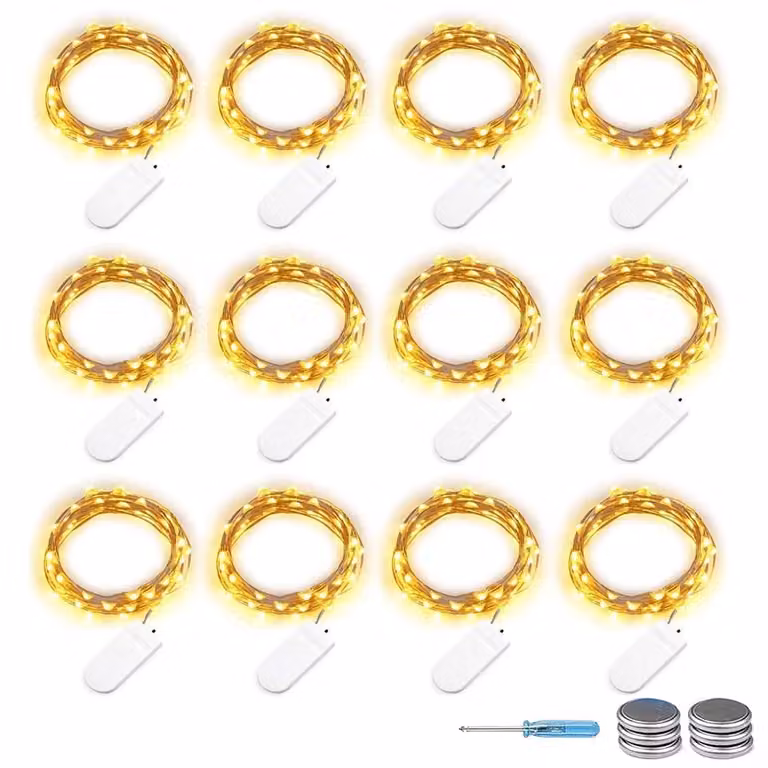 Set di 12 micro luci a LED, 3 metri, luce bianco caldo, alimentazione a batteria