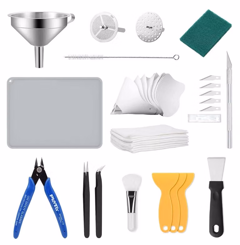 Set di strumenti per stampante 3D - 40 pezzi - Imbuto e filtri in acciaio inox - Per stampanti a resina e LCD