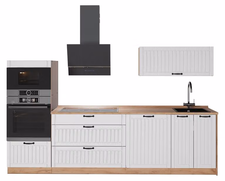 Cucina componibile Vicco Fame-Line Bianco rustico/Rovere dorato 280 cm senza piano di lavoro, Model 64706