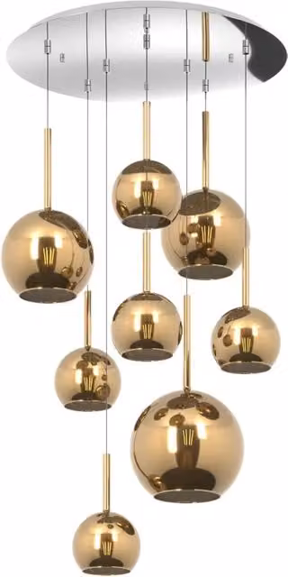 Lampadario Sospeso Contemporaneo Future in Metallo e Vetro con 8 Luci E27, Colore Cromo e Oro – 1