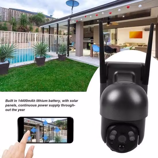 Telecamera di Sicurezza Solare Casa Sicura 4G LTE e Wi-Fi con Allarme PIR, Batteria 14400mAh e Archiviazione Cloud, Colore Nero