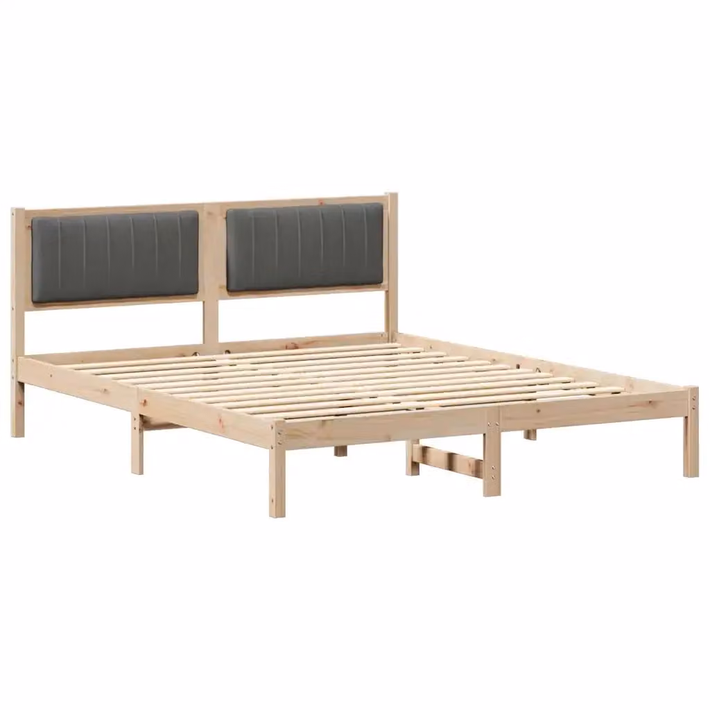 Letto con Testiera Rivestita vidaXL in Legno di Pino e Tessuto Grigio e Marrone L/P/H: 160 x 200 x 85,5 cm – 2