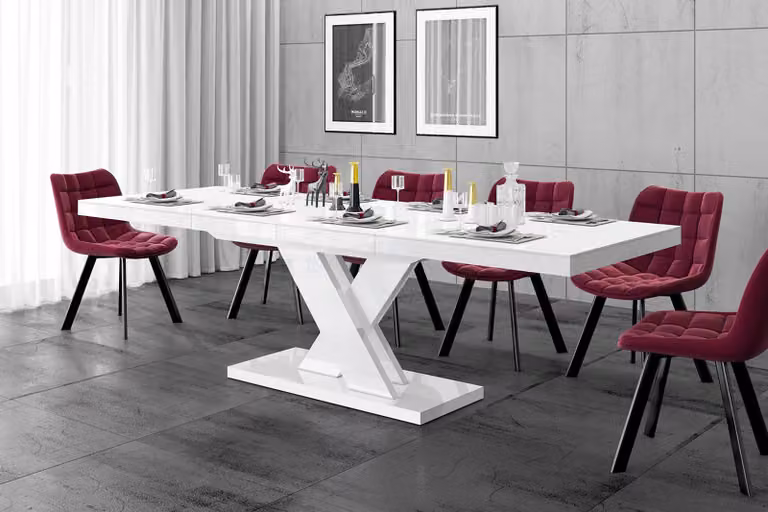 Tavolo da pranzo di design HEN-111, lucido, allungabile da 160 a 256 cm