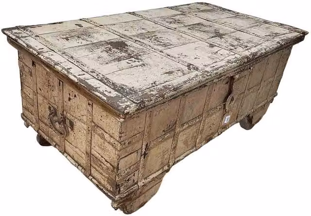Tavolo baule in legno finitura artigianale marrone 136x71x59 cm