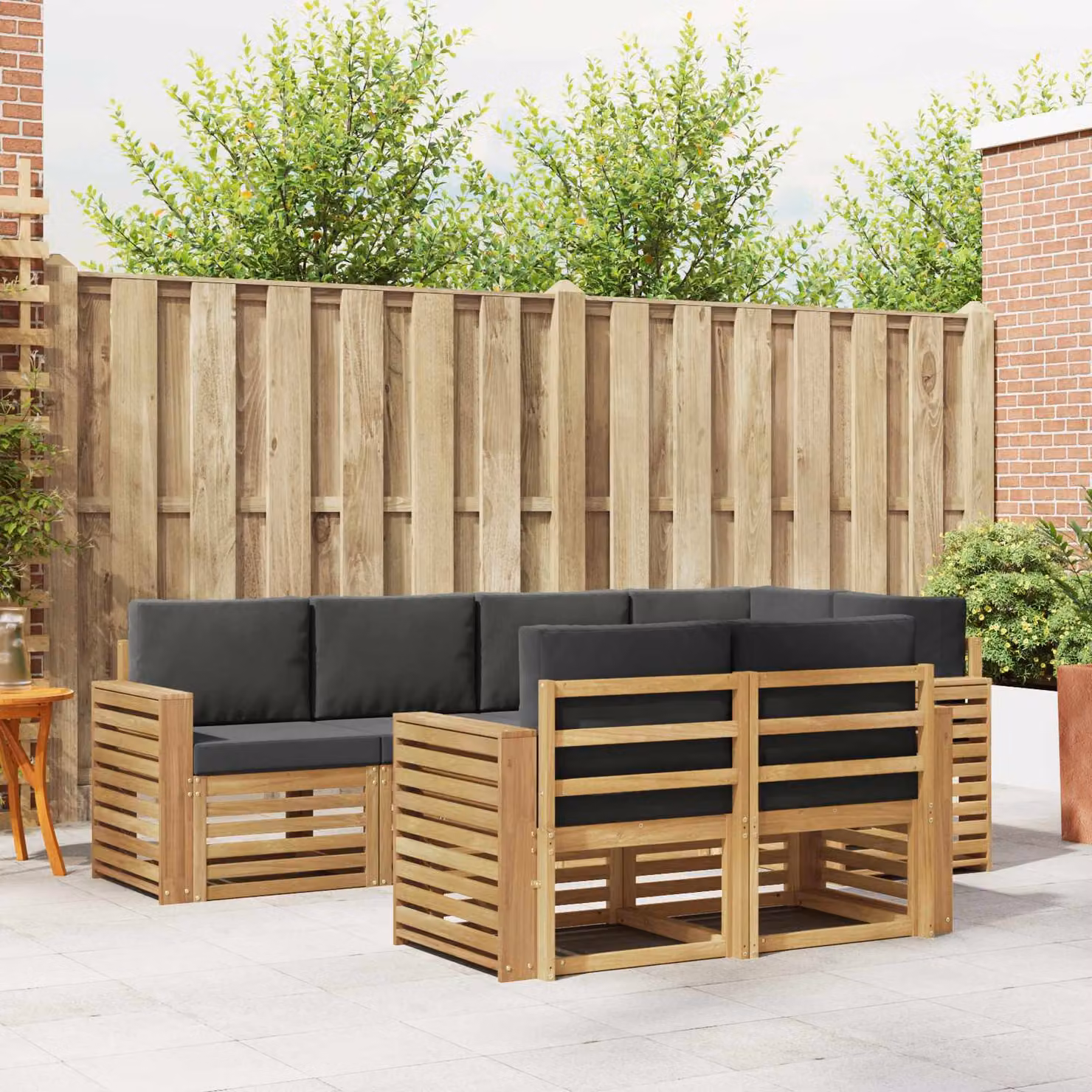 vidaXL Set di divani da esterno 7 pz in legno di acacia con cuscini Bianco e Antracite
