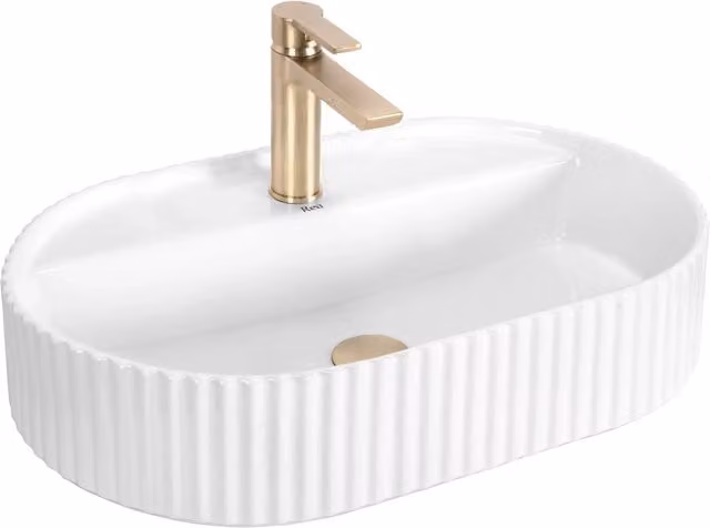Lavabo da appoggio Rea Marcela in ceramica bianca forma ovale 60 cm
