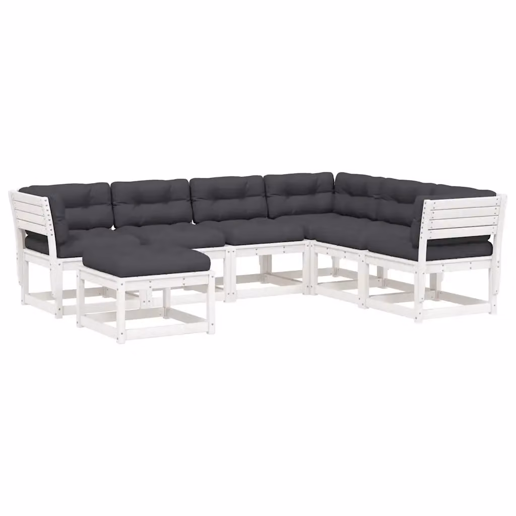 vidaXL Set Salotto da Giardino a L in Legno Massello di Pino con 7 Cuscini Bianchi e Antracite – 2
