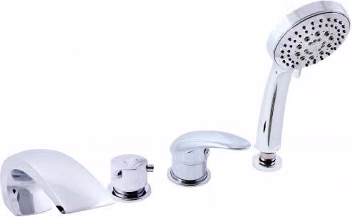 DUNAJ Miscelatore vasca a cascata 4 fori con deviatore in ottone cromato