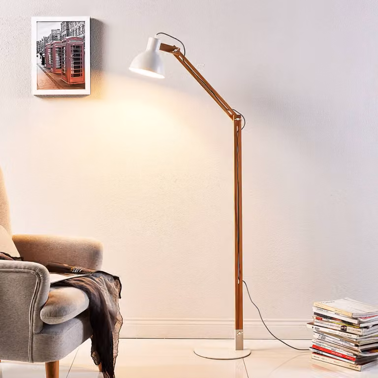 Lampada da terra Shivanja Lindby, Legno chiaro, Studio / Ufficio, Legno, Moderno, Lampada da terra