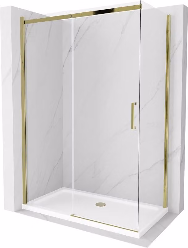 Mexen Omega cabina doccia scorrevole 140 x 80 cm, trasparente, oro + piatto doccia Flat - 825-140-080-50-00-4010