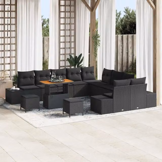 Set Divano da Giardino Moderno vidaXL a Forma a U con 13 Pezzi, Nero – 1