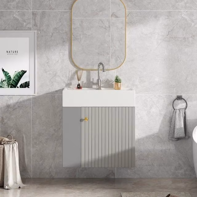 Mobile Bagno con Lavabo e Sottolavabo Sospeso ¨C MINIMAL ¨C 55 cm, Grigio Chiaro