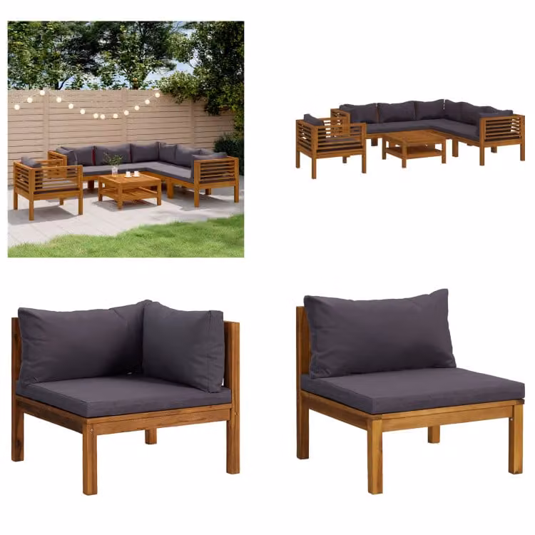 vidaXL set salotto da giardino 7 pezzi con cuscino in legno massiccio di acacia - Set salotto da giardino - Set salotto da giardino - Set divano modulare - Set divano modulare