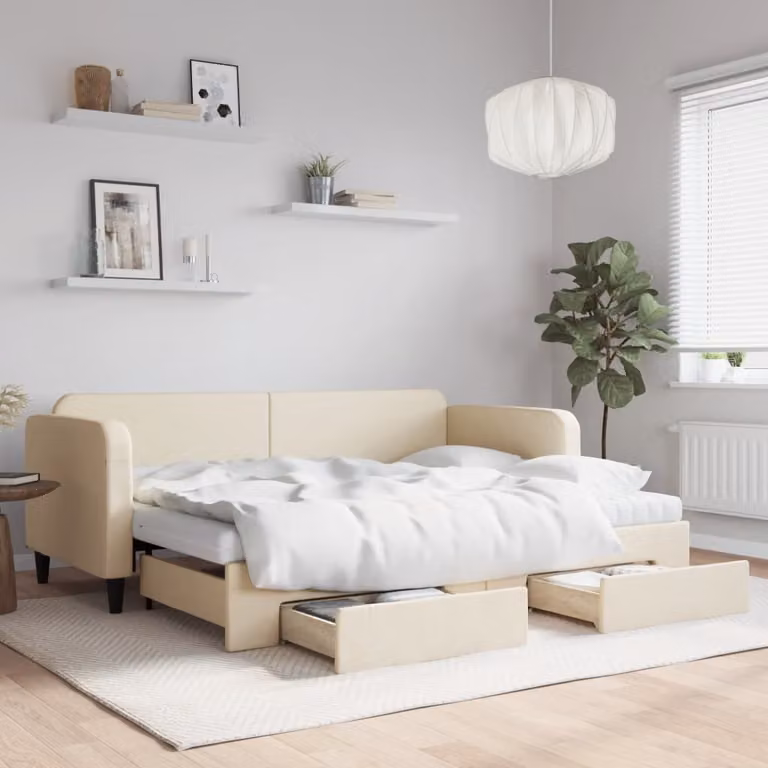 Maison Exclusive - Divano letto estraibile con cassetti, color crema, 80x200 cm, rivestimento in tessuto