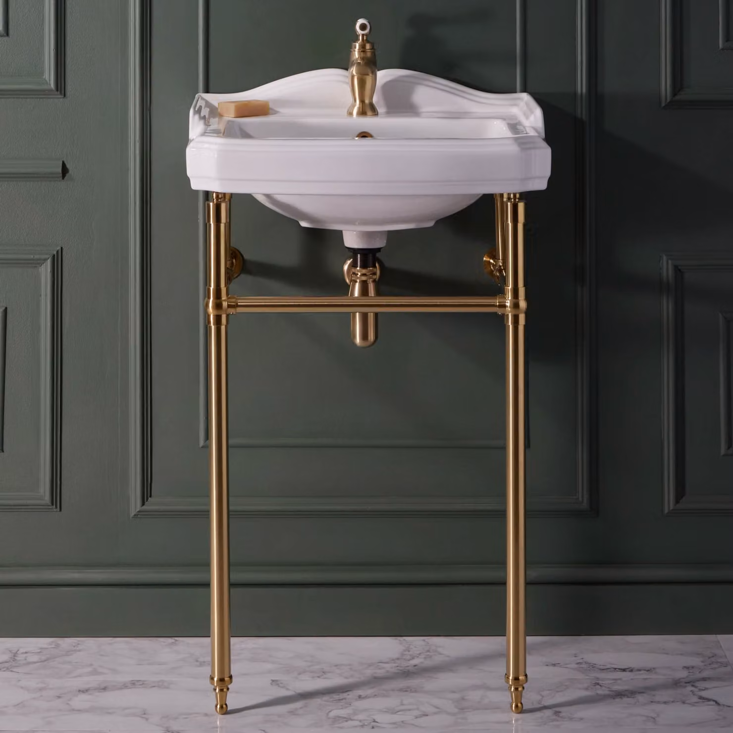Lavabo Tradizionale 590mm - 1 foro rubinetteria - Consolle oro satinato - Stile Classico - Regent