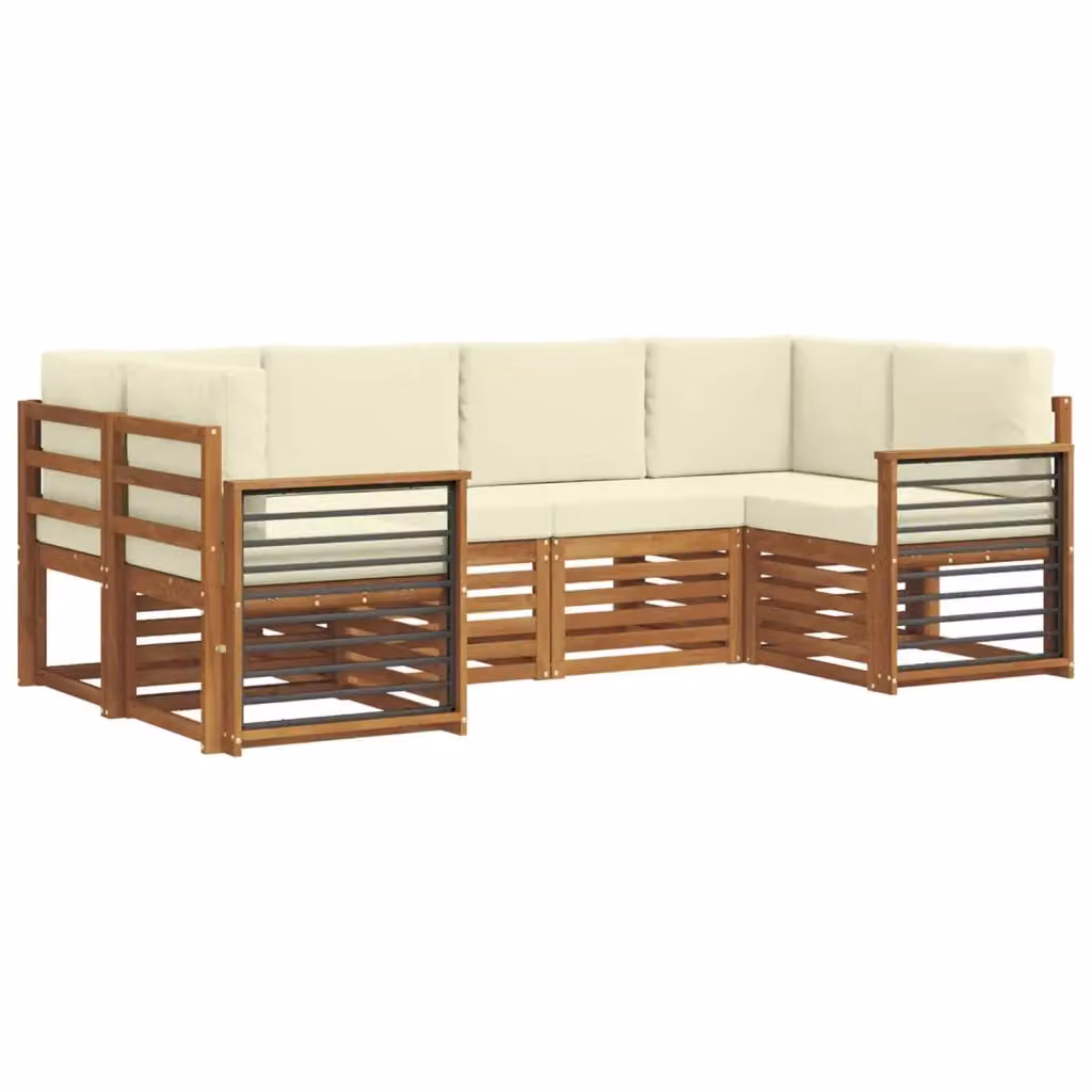 Set di divani da esterno a L vidaXL in legno di acacia con cuscini beige e bianco – 2