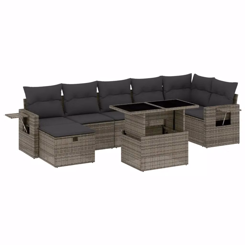 vidaXL Set Divano da Giardino a L 8 pz in Polyrattan Grigio con Cuscini e Tavolino – 2