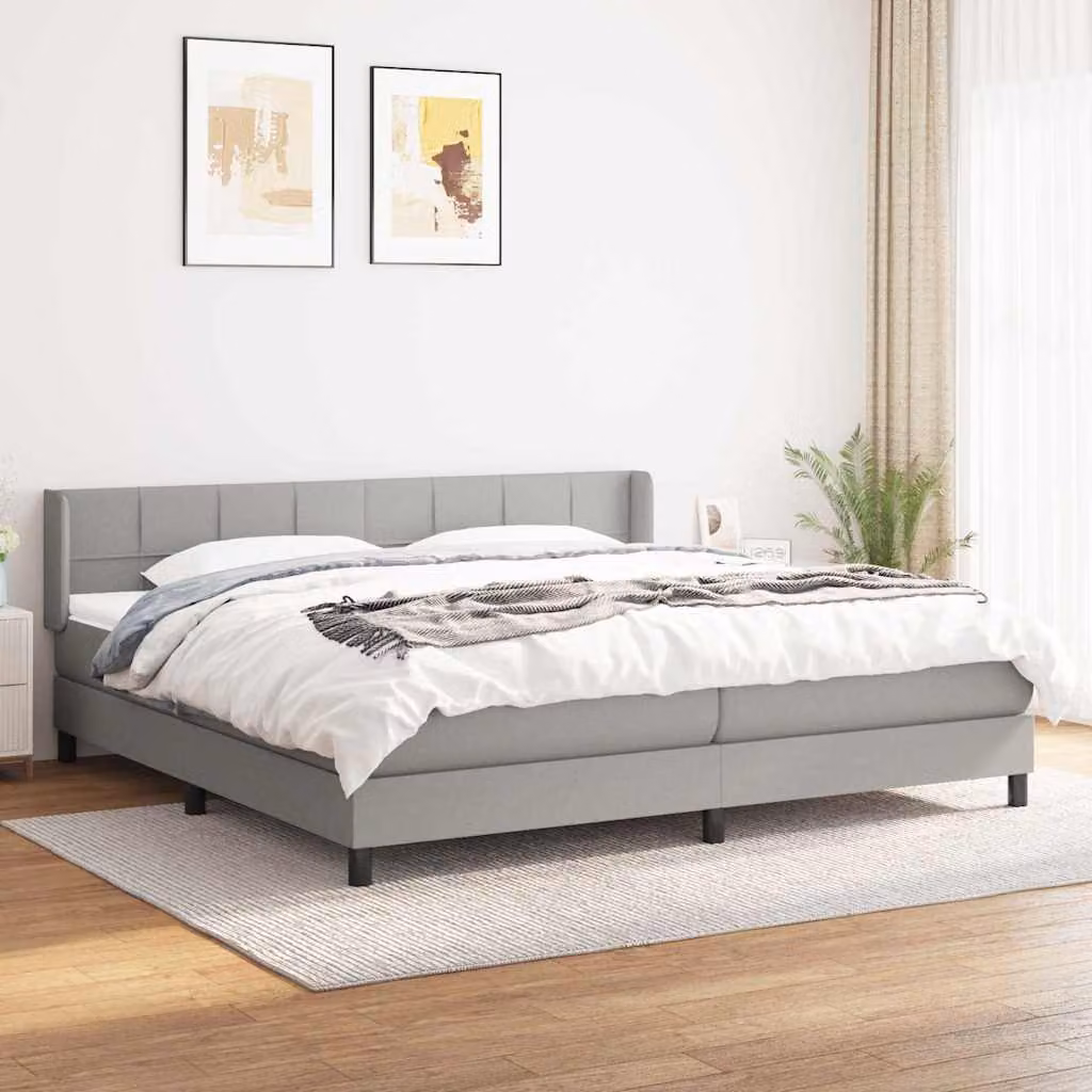 vidaXL Giroletto a Molle con Materasso Ibrido in Tessuto Grigio e Bianco L/P/H: 200 x 200 x 203 cm – 1