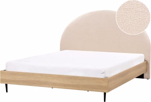 Letto matrimoniale in tessuto bouclè beige con rete 180 x 200 cm camera da letto in stile moderno