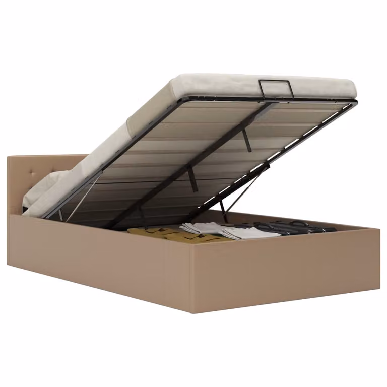 The Living Store Letto contenitore idraulico in ecopelle marrone cappuccino 120×200 cm