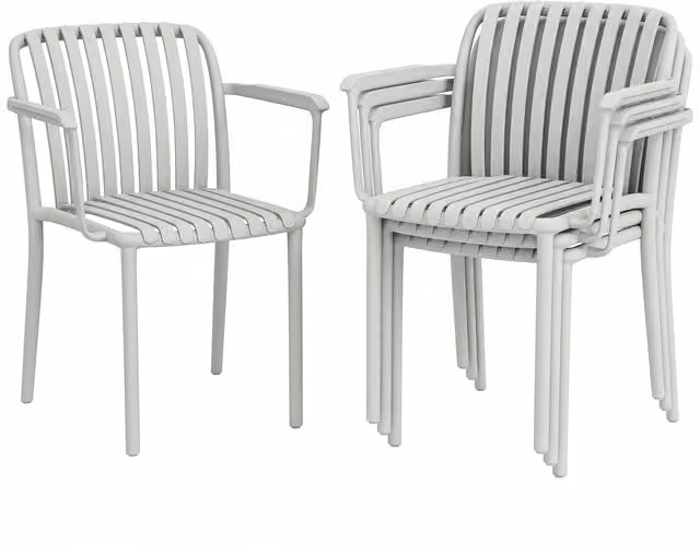 Set di 4 sedie da giardino impilabili Outsunny con braccioli, design moderno in plastica resistente alle intemperie, colore grigio