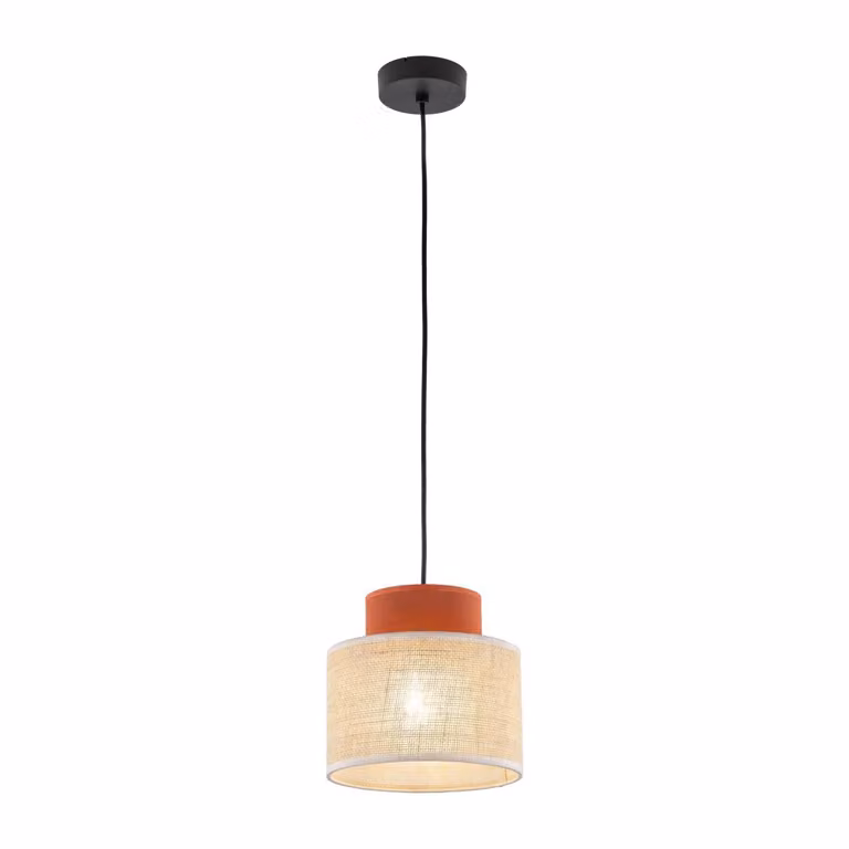 Lampada a sospensione in tessuto metallo E27 rotonda D: 20 cm H: max. 165 cm nero naturale rosso mattone design retrò luce a sospensione