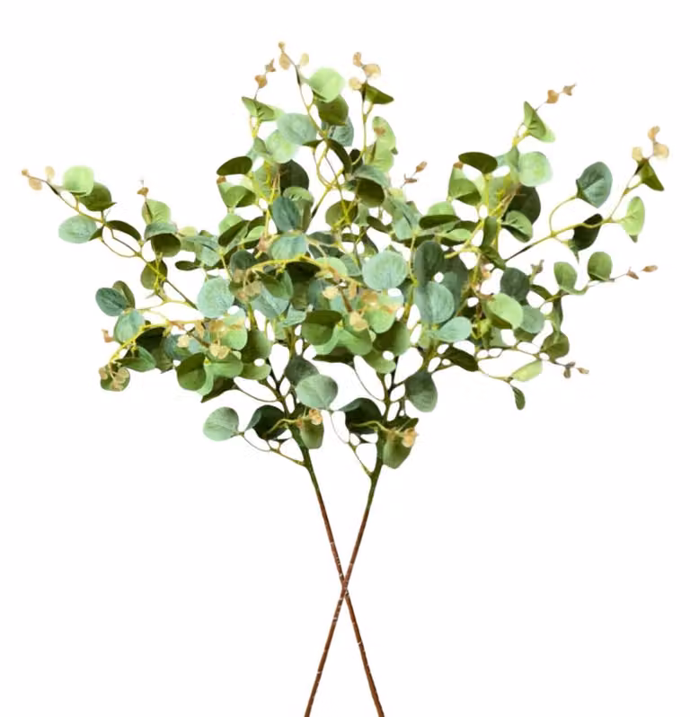 Fogli di eucalipto artificiali in seta, verde, 75 cm, confezione da 2 pezzi